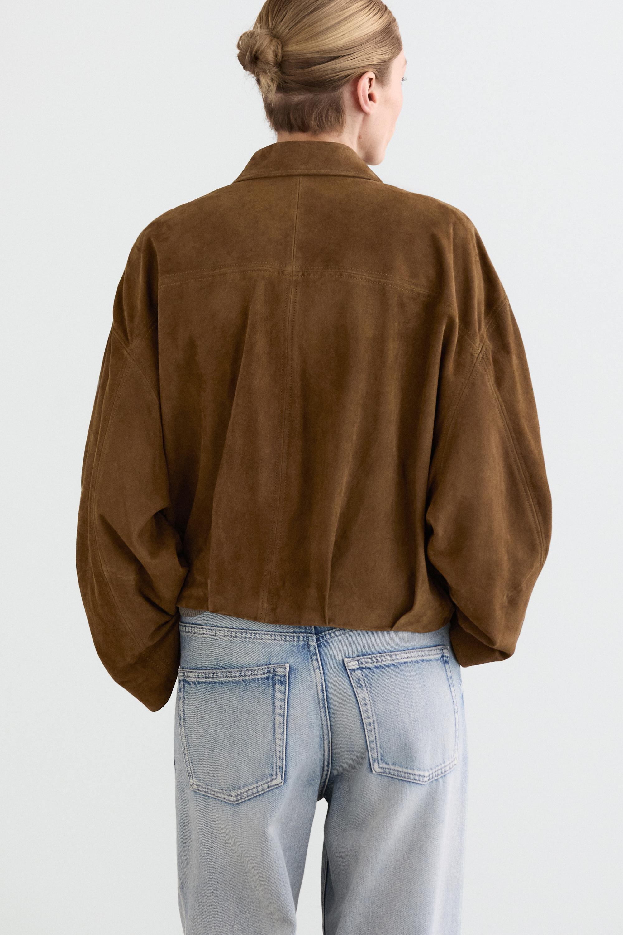Short suede leather bomber jacket